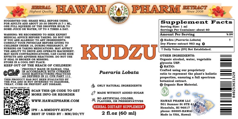 label of Kudzu (<i>Pueraria Lobata</i>) Dry Flower Tincture