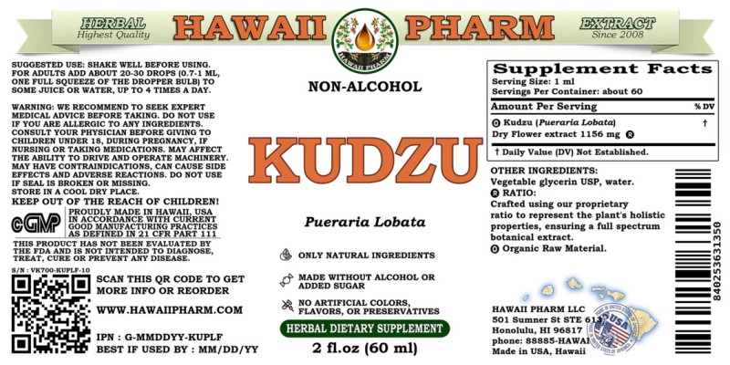 label of Kudzu (<i>Pueraria Lobata</i>) Dry Flower Glycerite