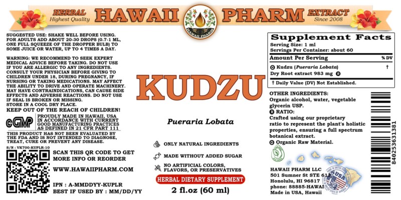 label of Kudzu (<i>Pueraria Lobata</i>) Dry Root Tincture