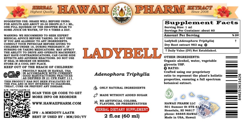 label of Ladybell (<i>Adenophora Triphylla</i>) Dry Root Tincture