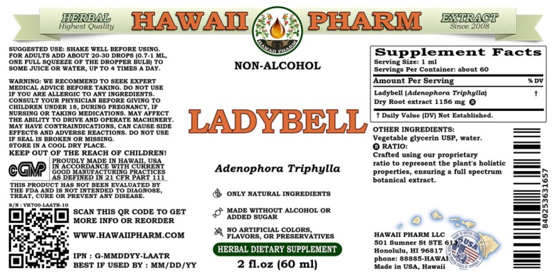 label of Ladybell (<i>Adenophora Triphylla</i>) Dry Root Glycerite