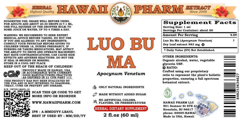 label of Luo Bu Ma (<i>Apocynum Venetum</i>) Dry Leaf Tincture