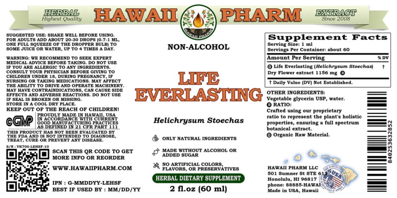 label of Life Everlasting (<i>Helichrysum Stoechas</i>) Dry Flower Glycerite