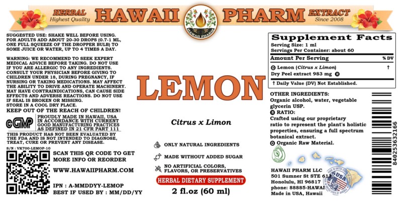 label of Lemon (<i>Citrus x Limon</i>) Dry Peel Tincture