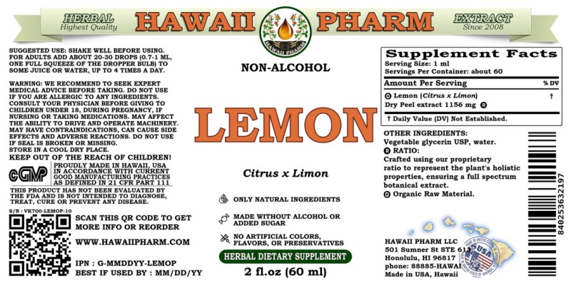 label of Lemon (<i>Citrus x Limon</i>) Dry Peel Glycerite