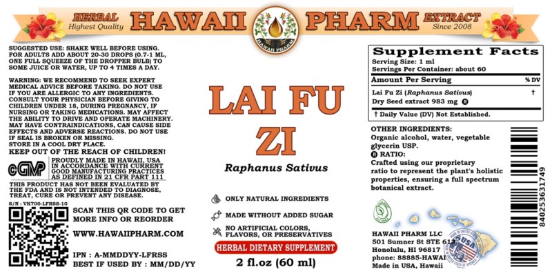 label of Lai Fu Zi (<i>Raphanus Sativus</i>) Dry Seed Tincture