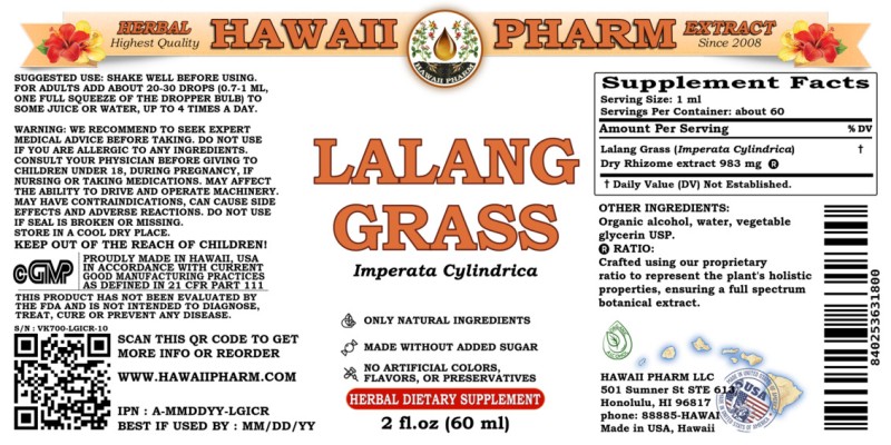 label of Lalang Grass (<i>Imperata Cylindrica</i>) Dry Rhizome Tincture