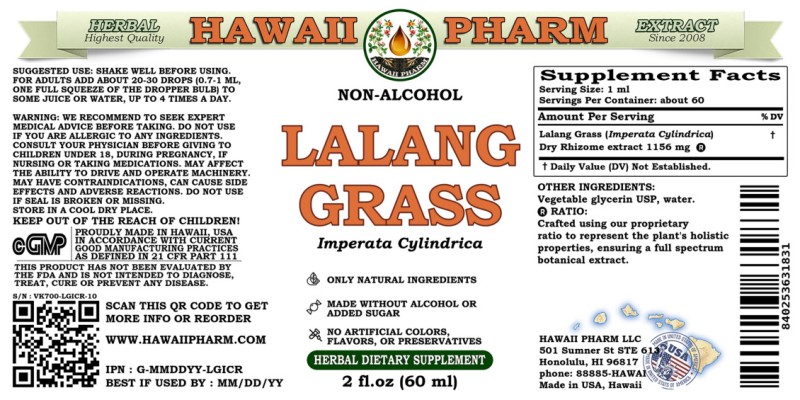label of Lalang Grass (<i>Imperata Cylindrica</i>) Dry Rhizome Glycerite