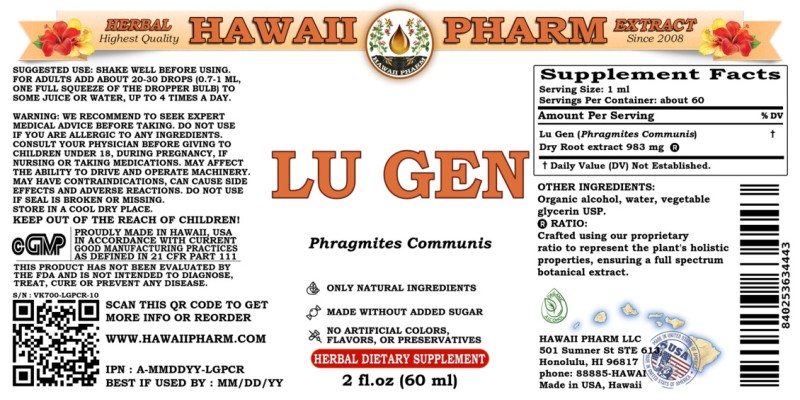 label of Lu Gen (<i>Phragmites Communis</i>) Dry Root Tincture