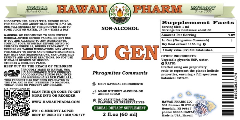 label of Lu Gen (<i>Phragmites Communis</i>) Dry Root Glycerite