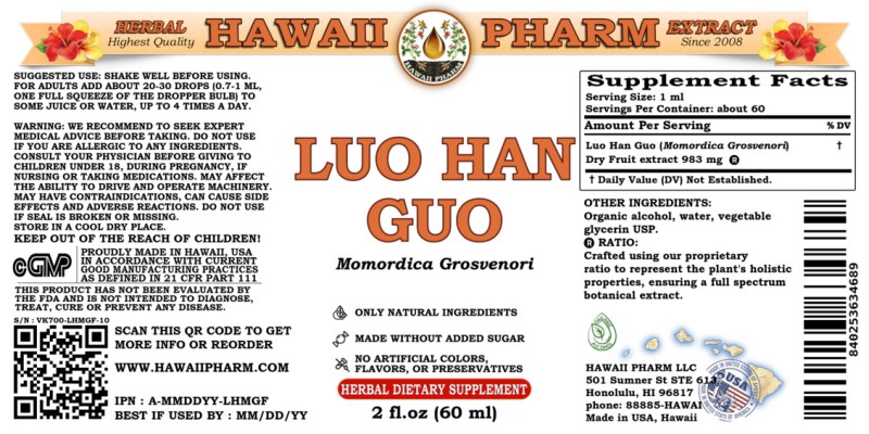 label of Luo Han Guo (<i>Momordica Grosvenori</i>) Dry Fruit Tincture