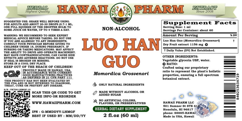 label of Luo Han Guo (<i>Momordica Grosvenori</i>) Dry Fruit Glycerite