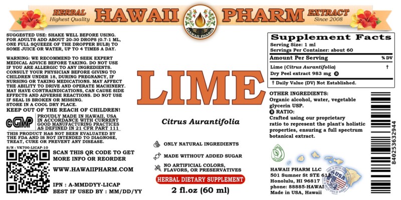 label of Lime (<i>Citrus Aurantifolia</i>) Dry Peel Tincture
