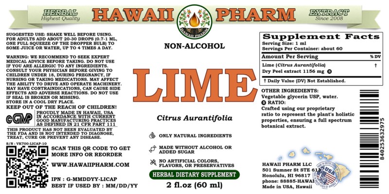 label of Lime (<i>Citrus Aurantifolia</i>) Dry Peel Glycerite
