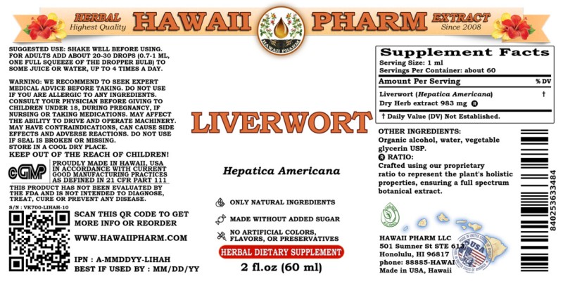 label of Liverwort (<i>Hepatica Americana</i>) Dry Herb Tincture