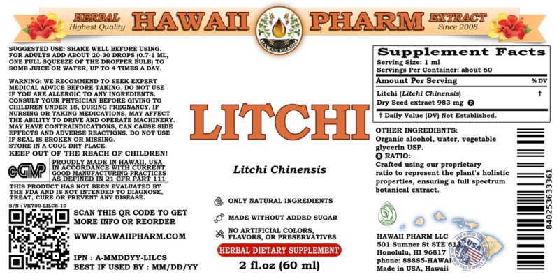 label of Litchi (<i>Litchi Chinensis</i>) Dry Seed Tincture