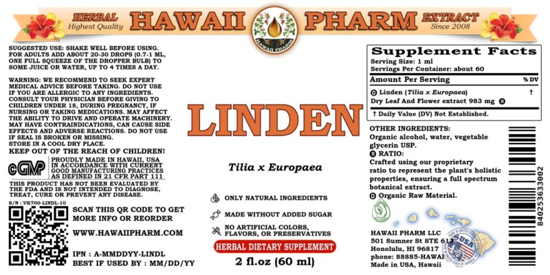 label of Linden (<i>Tilia x Europaea</i>) Dry Leaf And Flower Tincture
