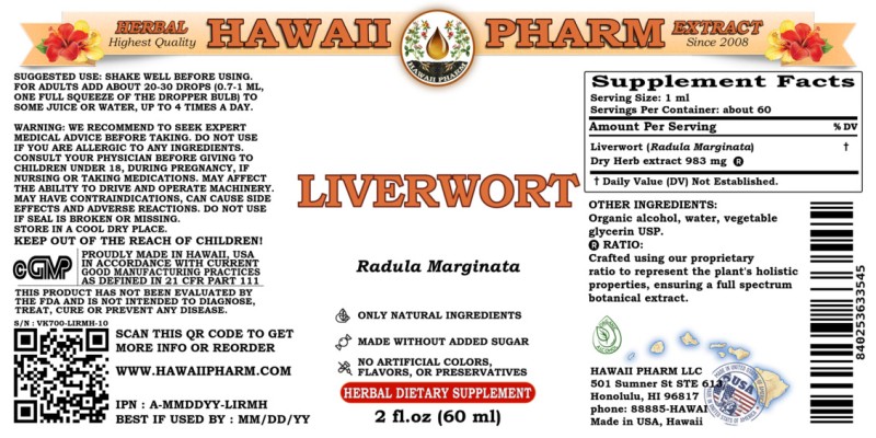 label of Liverwort (<i>Radula Marginata</i>) Dry Herb Tincture