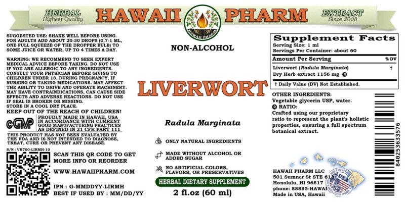 label of Liverwort (<i>Radula Marginata</i>) Dry Herb Glycerite