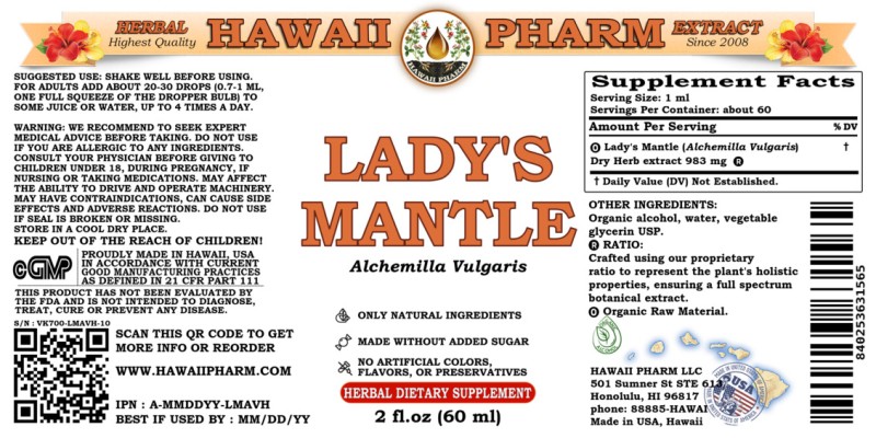 label of Lady's Mantle (<i>Alchemilla Vulgaris</i>) Dry Herb Tincture