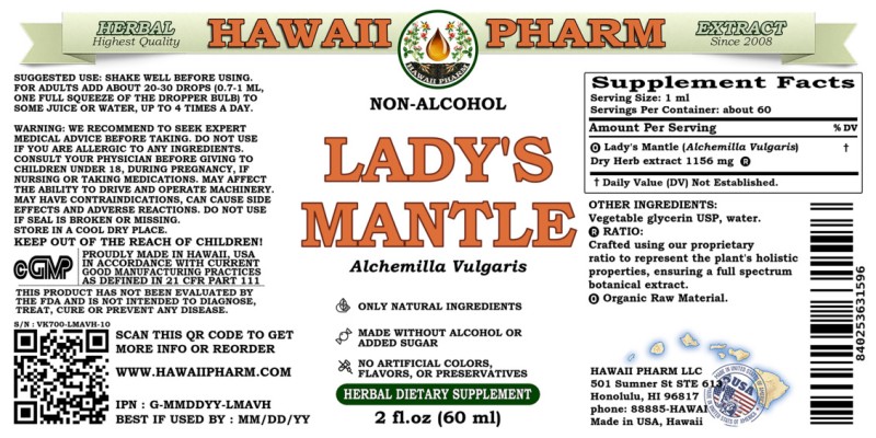 label of Lady's Mantle (<i>Alchemilla Vulgaris</i>) Dry Herb Glycerite