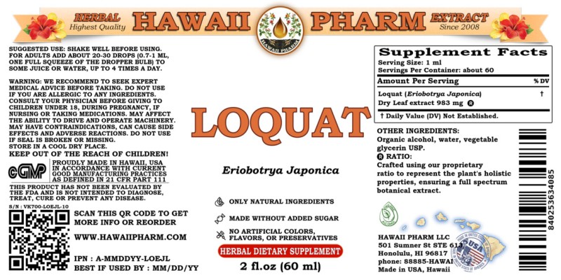 label of Loquat (<i>Eriobotrya Japonica</i>) Dry Leaf Tincture