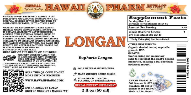 label of Longan (<i>Euphoria Longan</i>) Dry Peel Tincture