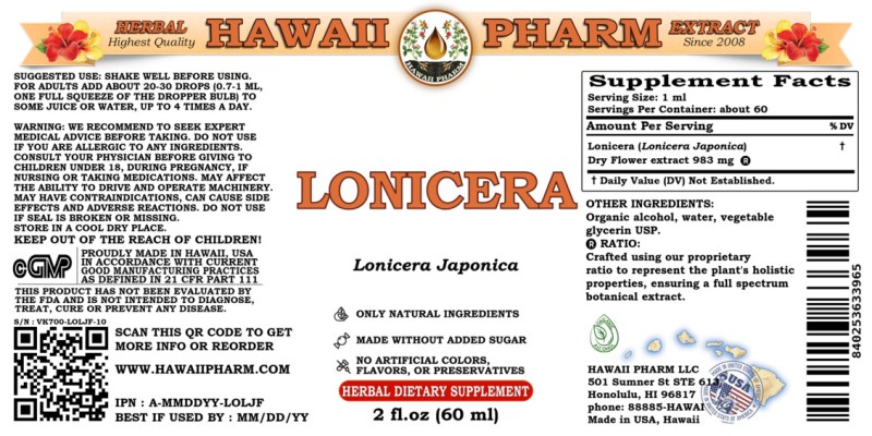 label of Lonicera (<i>Lonicera Japonica</i>) Dry Flower Tincture