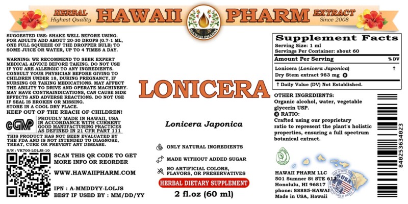 label of Lonicera (<i>Lonicera Japonica</i>) Dry Stem Tincture