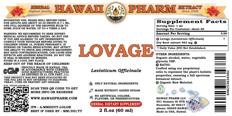 label of Lovage (<i>Levisticum Officinale</i>) Dry Root Tincture