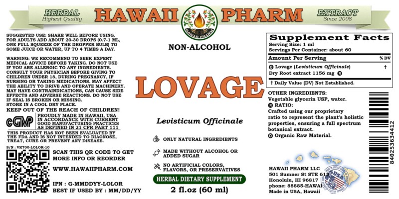 label of Lovage (<i>Levisticum Officinale</i>) Dry Root Glycerite