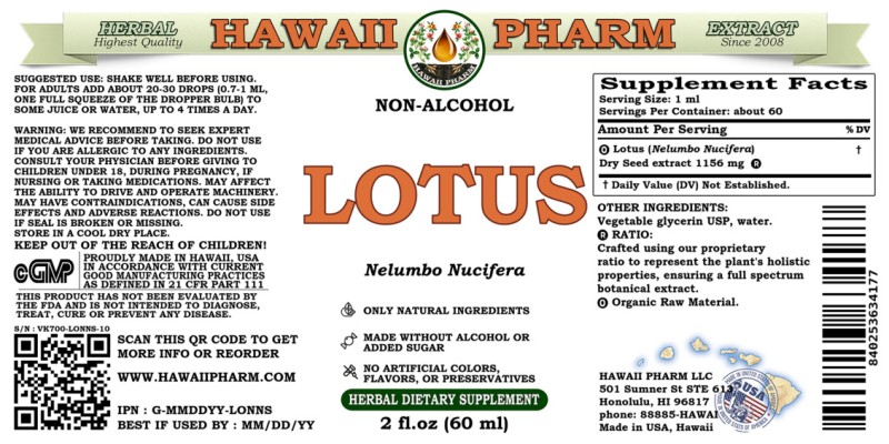label of Lotus (<i>Nelumbo Nucifera</i>) Dry Seed Glycerite