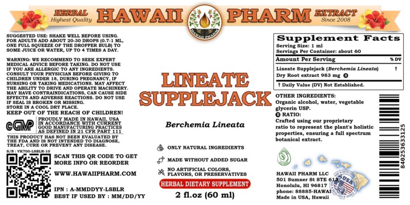 label of Lineate Supplejack (<i>Berchemia Lineata</i>) Dry Root Tincture