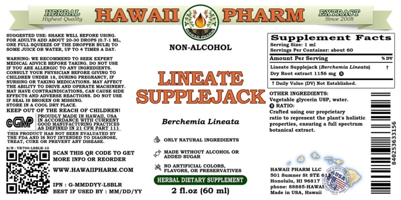 label of Lineate Supplejack (<i>Berchemia Lineata</i>) Dry Root Glycerite