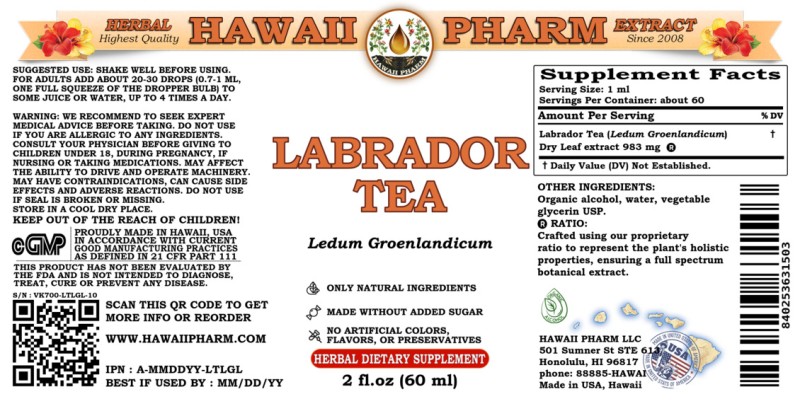 label of Labrador Tea (<i>Ledum Groenlandicum</i>) Dry Leaf Tincture