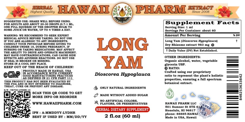 label of Long Yam (<i>Dioscorea Hypoglauca</i>) Dry Rhizome Tincture