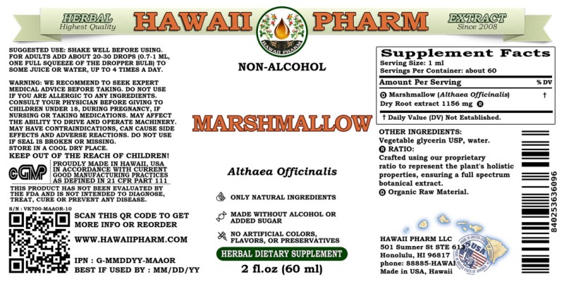 label of Marshmallow (<i>Althaea Officinalis</i>) Dry Root Glycerite