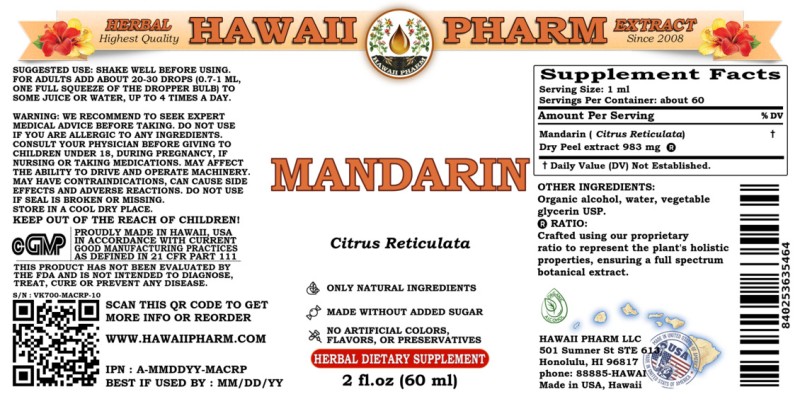label of Mandarin (<i> Citrus Reticulata</i>) Dry Peel Tincture