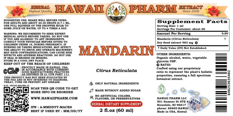 label of Mandarin (<i>Citrus Reticulata</i>) Dry Seed Tincture