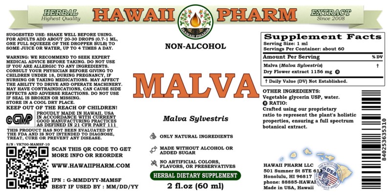 label of Malva (<i>Malva Sylvestris</i>) Dry Flower Glycerite