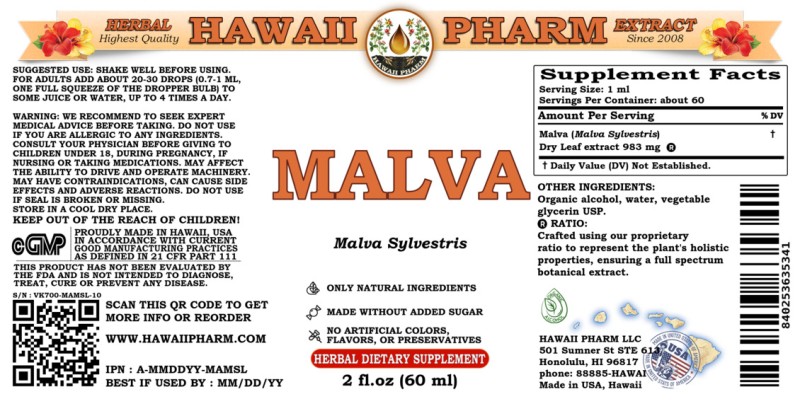 label of Malva (<i>Malva Sylvestris</i>) Dry Leaf Tincture