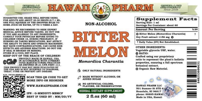 label of Bitter Melon (<i>Momordica Charantia</i>) Dry Fruit Glycerite