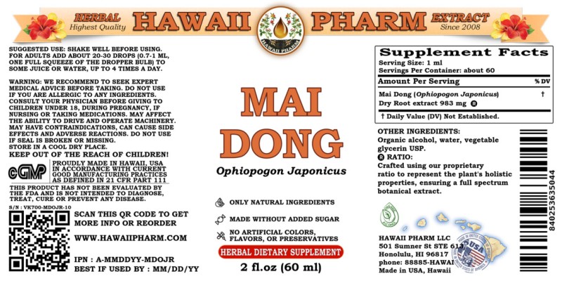 label of Mai Dong (<i>Ophiopogon Japonicus</i>) Dry Root Tincture