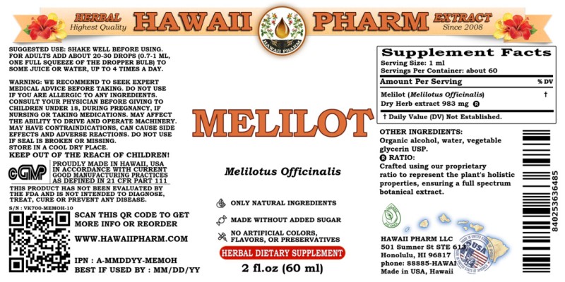 label of Melilot (<i>Melilotus Officinalis</i>) Dry Herb Tincture