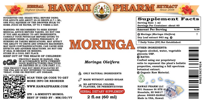 label of Moringa (<i>Moringa Oleifera</i>) Dry Leaf Tincture