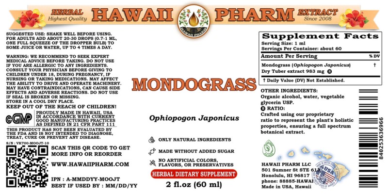 label of Mondograss (<i>Ophiopogon Japonicus</i>) Dry Tuber Tincture