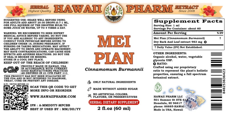 label of Mei Pian (<i>Cinnamomum Burmannii</i>) Dry Bark And Leaf Tincture