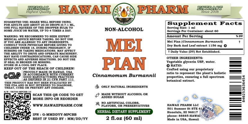 label of Mei Pian (<i>Cinnamomum Burmannii</i>) Dry Bark And Leaf Glycerite