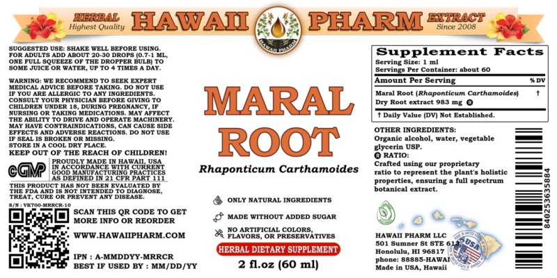 label of Maral Root (<i>Rhaponticum Carthamoides</i>) Dry Root Tincture