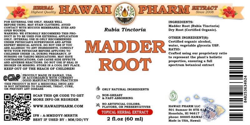 label of Madder Root (<i>Rubia Tinctoria</i>) Dry Root Tincture